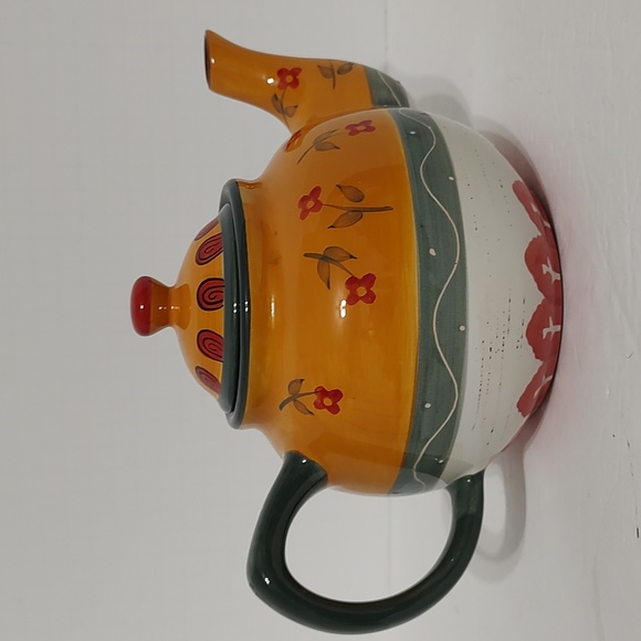 Vintage Folk Art Handcrafted and Painted Southwestern Design Teapot - Picture 2 of 8